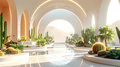 Serene Desert Oasis - A Tranquil Indoor Garden with Cacti and Arches