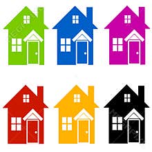 Colourful House Silhouettes Clip Art