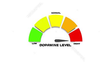 Visual representation of dopamine levels, showcasing a dynamic gauge transitioning from low to high, emphasizing the importance of