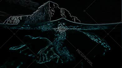 Massive Iceberg Underwater Split View.