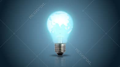 Light bulb with a world map