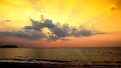Beam light and golden sky