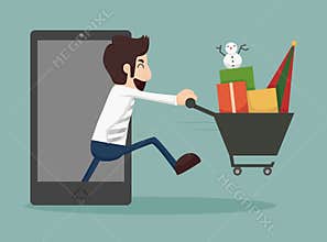 Businessman online shopping, e-commerce concept