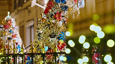 Paris, France - 12.12.2025: Decor illuminated at night during the Christmas season in centre Paris