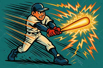 Dynamic Illustration of a Baseball Player's Electrifying Swing