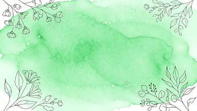 Soft Verdant Green Watercolor Wash with Elegant Gray Botanical Corners