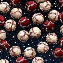 Baseball Balls Pattern on Dark Blue Background, Sports Equipment Seamless Backdrop, Game Print