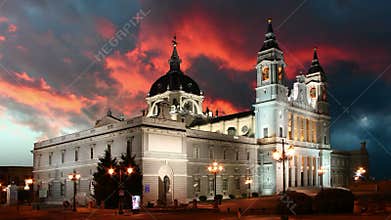 Madrid at sunset - Santa Maria la Real de La Almudena, Spain