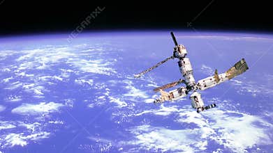 Space station orbiting Earth