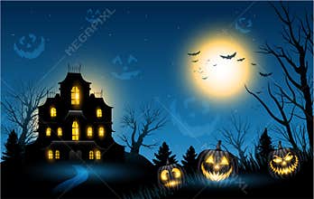 Halloween haunted house copyspace background