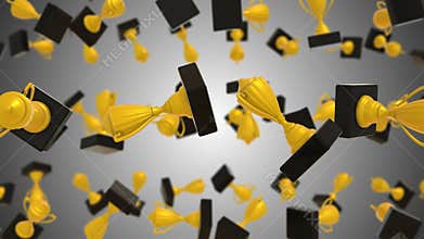 3D Trophies Falling Animation. 3D Golden Award. 4K