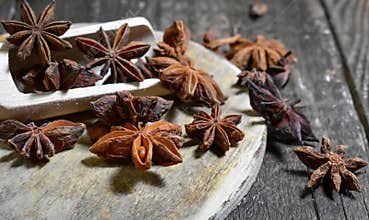 Star Anise on wooden Background