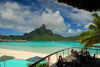 Mont Otemanu and lagoon view from a touristic resort. Bora Bora, French Polynesia
