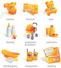 Icon set - baby goods, items.