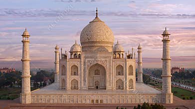 Taj Mahal at Sunrise Showcasing Timeless Architecture and Perfect Symmetry. Ai generated