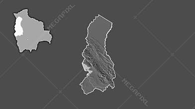 La Paz - department of Bolivia, extruded and isolated. Grayscale