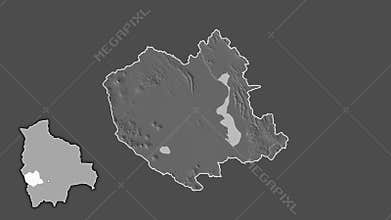 Oruro - department of Bolivia, extruded and isolated. Grayscale
