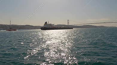 Cargo Ship Passing Through Bosphorus Strait. Bulk Carrier Ship, Bosphorus Strait, Turkey