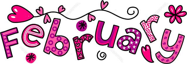 February Monthly Seasonal Calendar Doodle Text Clip Art