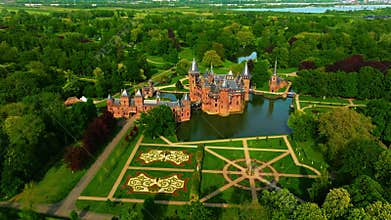 Aerial view of historic Castle de Haar, Utrecht. Historic castle built in The Netherlands