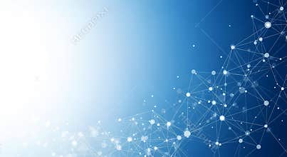 Abstract network connections on blue gradient with nodes and lines representing data flow and communication technology concept