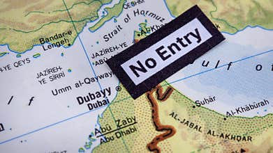 No Entry Sign Over Strait of Hormuz Map Concept for Oil Shipping Blockade
