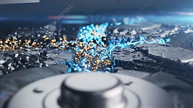 Battery Energy Display. Electric Cells Emitting Dynamic Sparks. Advanced Metallic Containers With Luminous Circuitry