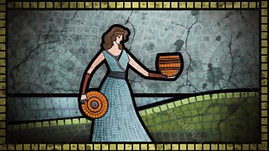 pandora opening jar box releasing evil spirits in mosaic style