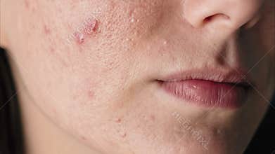 Detailed observation of skin with inflammation and scars