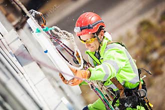 Industrial climber during insulation works