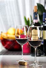 Two wine glasses filled. Still life.