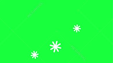 Animated white starburst icons on green background