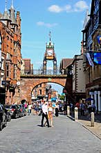 Eastgate Clock and shopping street, Chester.