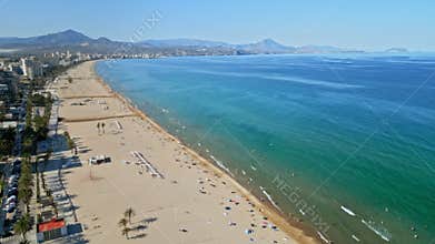 Alicante, Spain - June 20, 2025: Aerial drone view of the bu