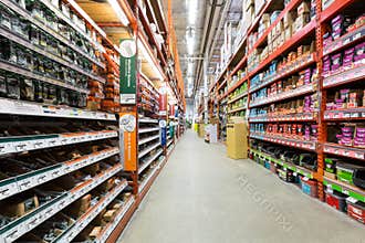 Aisle in a Home Depot hardware store