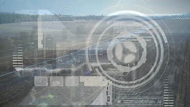 Upon launch circular HUD gauge starting pulsing and panels sliding over farmland for showing data