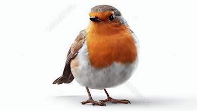 European Robin Bird Posing Against a White Background