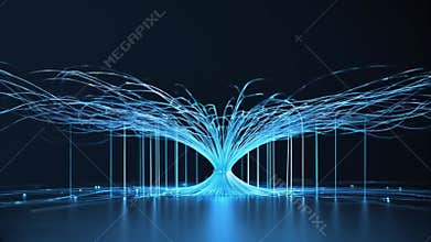 Abstract Futuristic Fiber Optic Light Cascade. Flowing Neon Blue Data Streams, Cybernetic Motion Background. Seamless Loop.