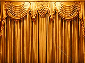 Luxury gold fabric curtains backdrop on the theate