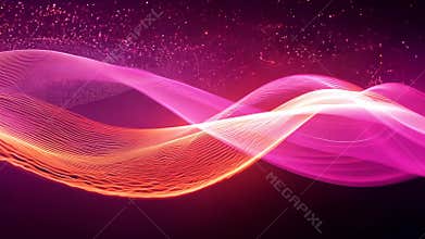 Abstract Wavy Glowing Lines With Light Particles on Black Background
