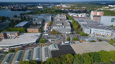 BMW motorcycle factory complex Berlin Spandau. Amazing aerial view flight drone