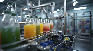 Juice Bottles on Automated Production Line