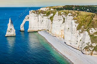 The famous cliffs at Etretat in Normandy, France