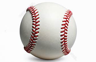 Classic white baseball with red stitching isolated on a clean white background. This ball is perfect for sports graphics,