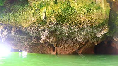 Limestone rock formations stalactites stalagmites cave Ko Hong Island Thailand
