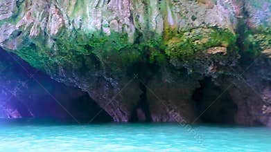 Limestone rock formations stalactites stalagmites cave Ko Hong Island Thailand