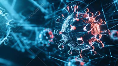 Coronavirus cells showing structure and contagion in 3d rendering