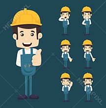 Set of engineer characters poses