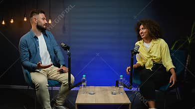 Two influencers recording a podcast interview