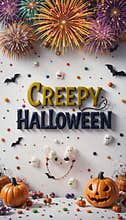 Creepy Halloween Greeting with Pumpkins, Ghosts, and Candy